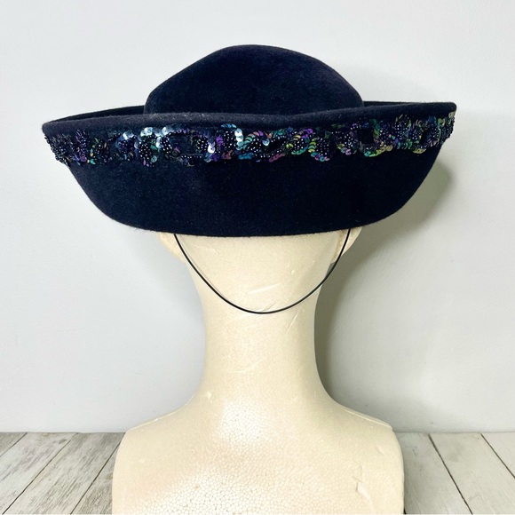 Vintage Wool Sequined Fashion Church Hat Dress Tea Hat
